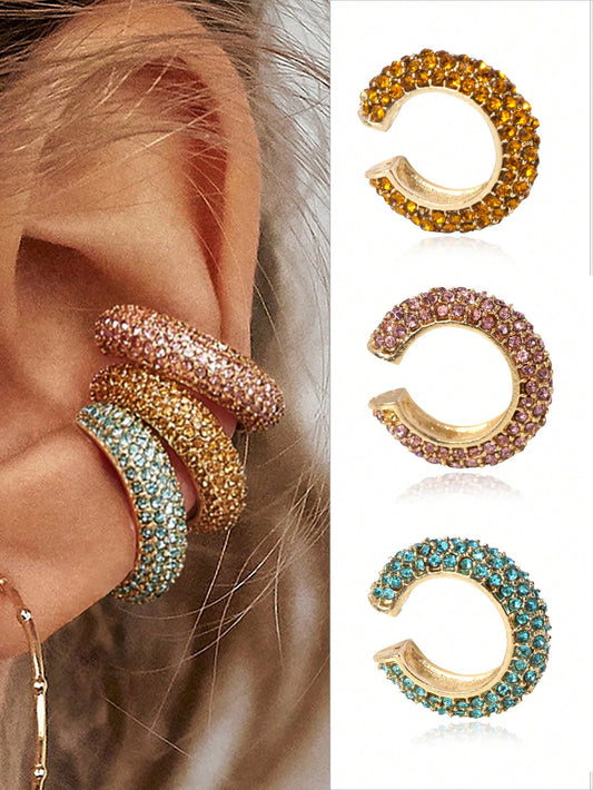 1pc Fashionable Colorful Rhinestone Decor Ear Cuff Made Of Alloy, Suitable For Women's Daily Wear
