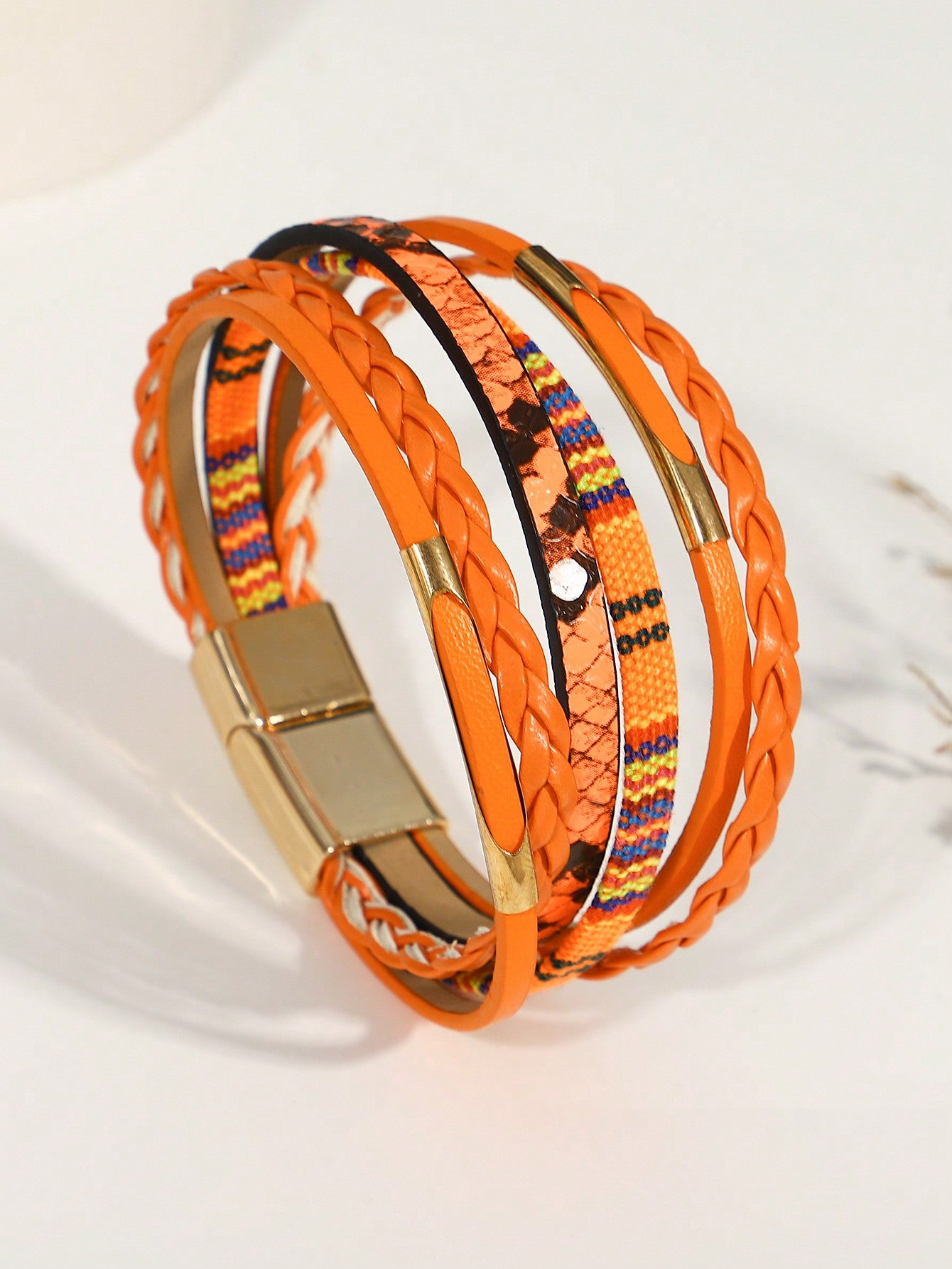 1pc Multi-Layer Orange PU Faux Leather Women's Bracelet, Suitable For Summer Bohemian Style Beach Daily Party Mother's Day Valentine's Day Vacation Music Festival Christmas Gift
