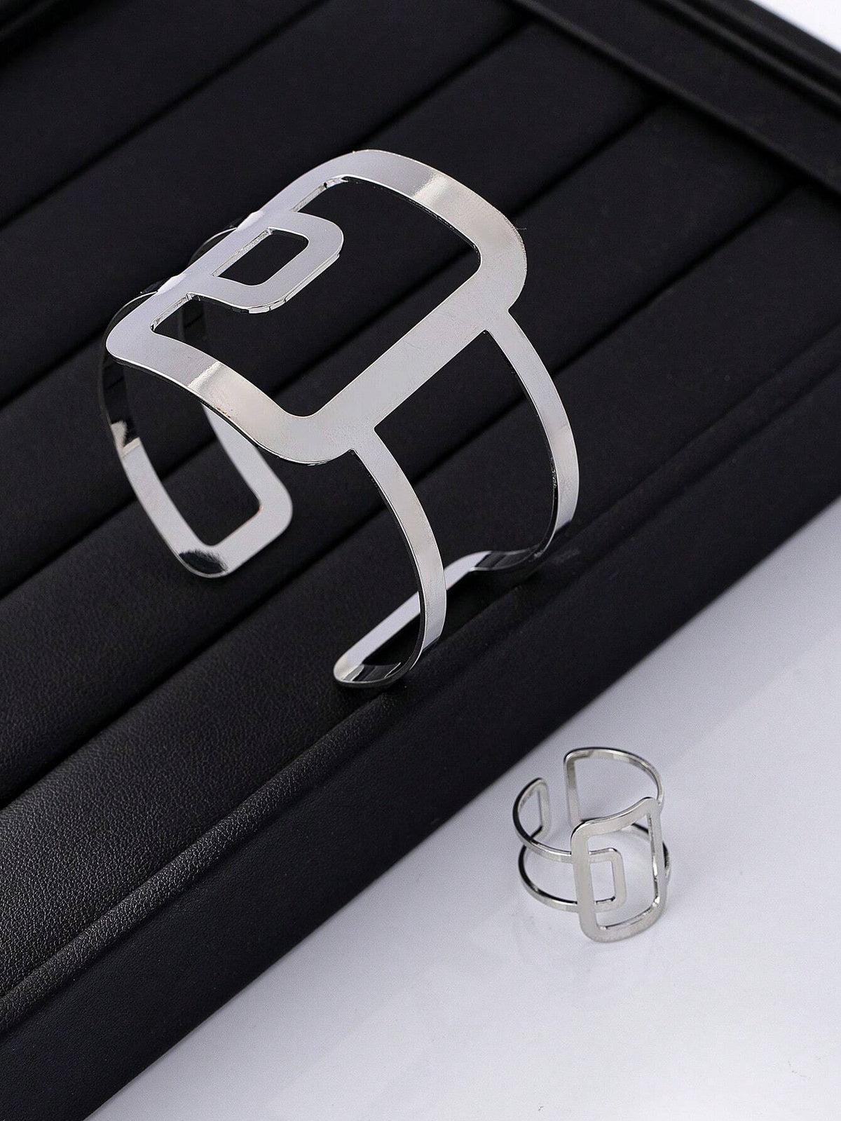1pc Chic Geometric Bangle Bracelet And 1pc Geometric Ring