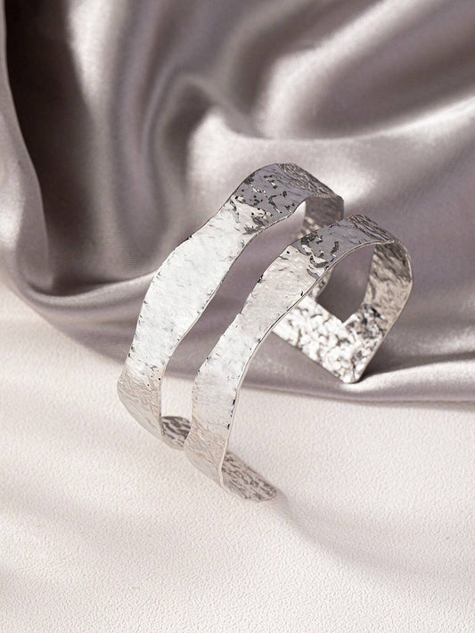1pc Fashionable, Simple, And Retro European And American Style, Textured Open Cuff Bracelet