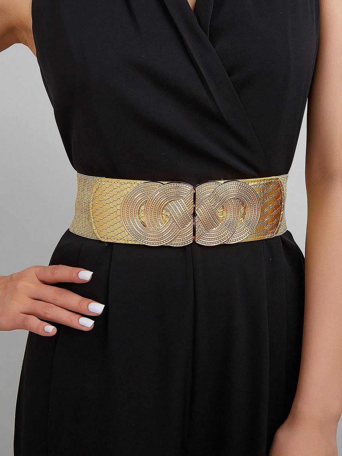 1pc Women Threaded Buckle Gold Elastic Waist Belt Halloween