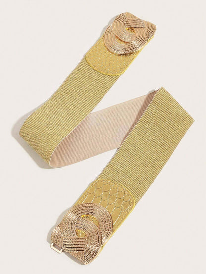 1pc Women Threaded Buckle Gold Elastic Waist Belt Halloween