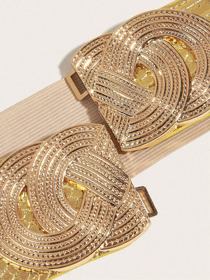 1pc Women Threaded Buckle Gold Elastic Waist Belt Halloween