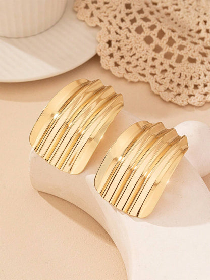 1pair Asymmetrical Geometric Pleated Pendant Vintage Statement Earrings For Women, European And American Style