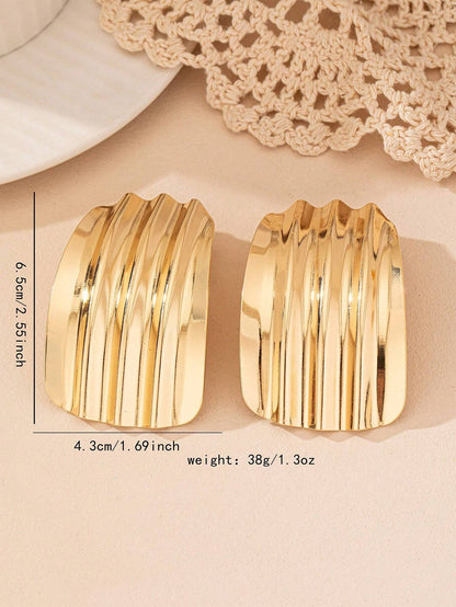 1pair Asymmetrical Geometric Pleated Pendant Vintage Statement Earrings For Women, European And American Style