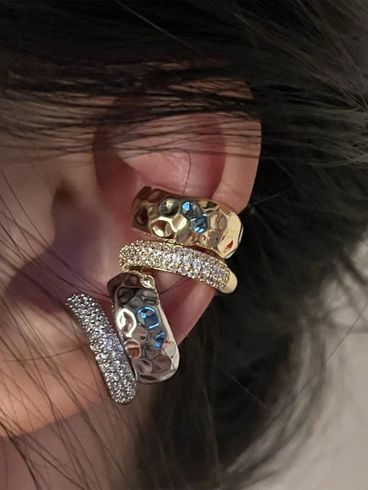 Punk Style No Piercing Thick Round Clip-On Earrings, Gold Textured Round Wire Ear Clips, Chunky Ear Clips, Jewelry Gift