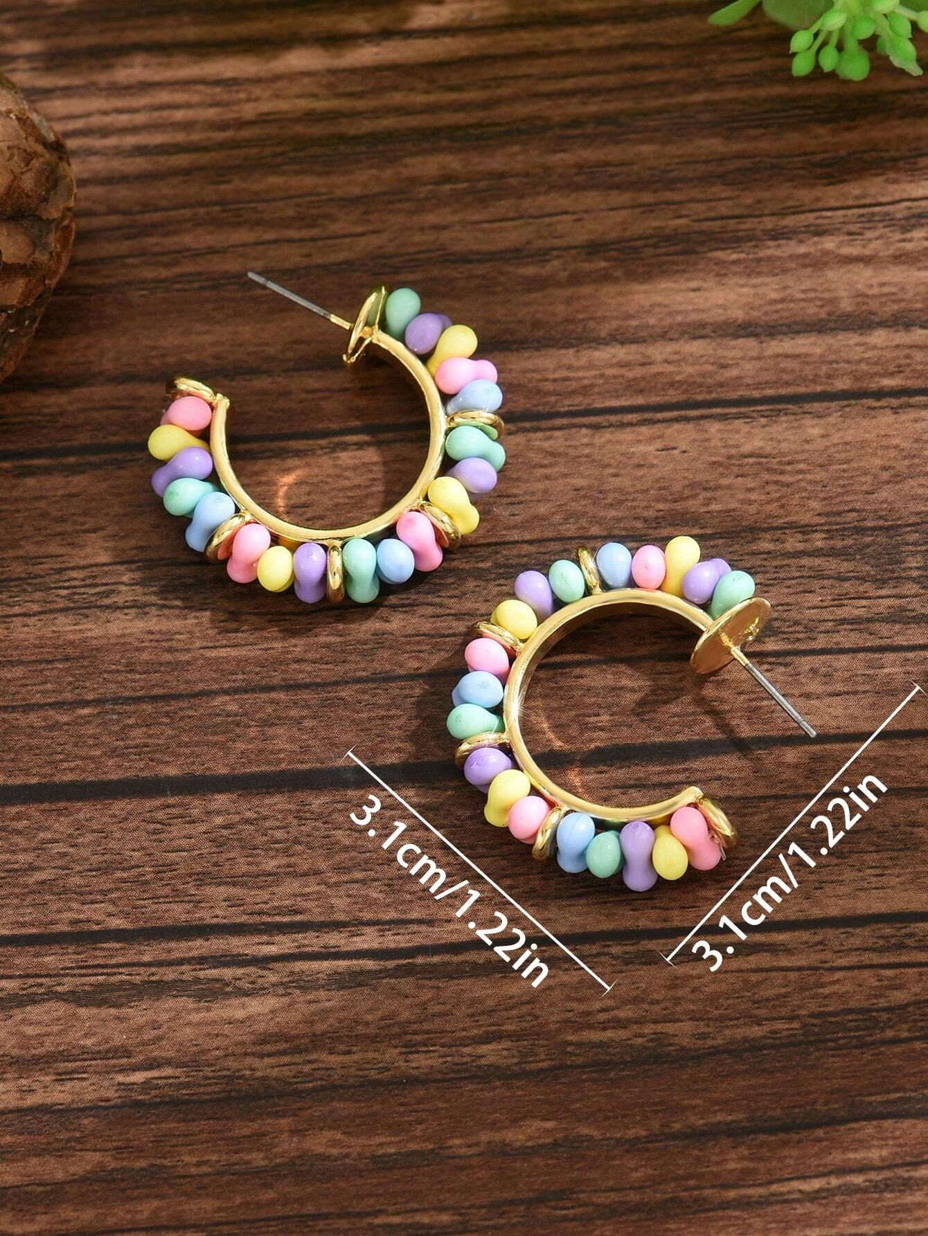 2pcs Elegant & Fashionable Resin & Shell Mosaic C-Shaped Earrings, Suitable For Women To Wear At Parties And Dinners To Match Outfits. Note: Size And Color May Vary Due To The Mixed Shell Fragment And Resin Construction.