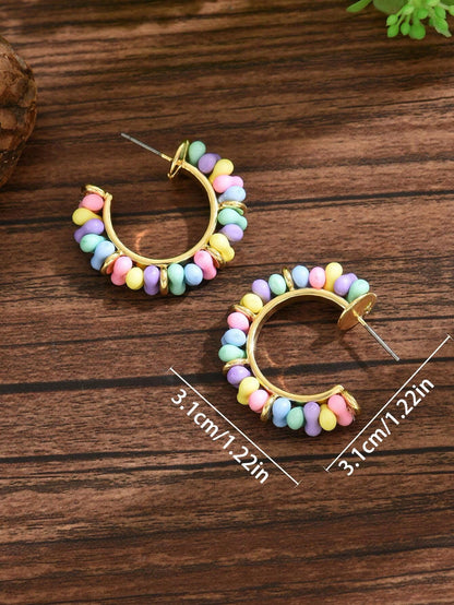 2pcs Elegant & Fashionable Resin & Shell Mosaic C-Shaped Earrings, Suitable For Women To Wear At Parties And Dinners To Match Outfits. Note: Size And Color May Vary Due To The Mixed Shell Fragment And Resin Construction.