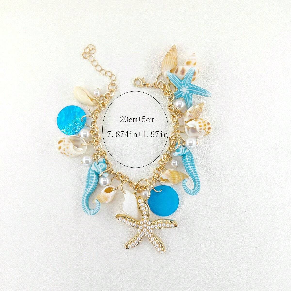 1pc Bohemian Style Alloy & Pearl Decor Starfish Bracelet For Women, Summer Beach