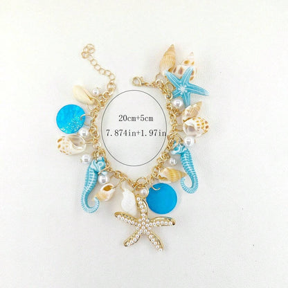 1pc Bohemian Style Alloy & Pearl Decor Starfish Bracelet For Women, Summer Beach