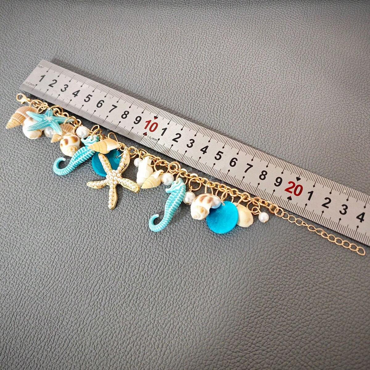 1pc Bohemian Style Alloy & Pearl Decor Starfish Bracelet For Women, Summer Beach