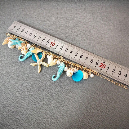 1pc Bohemian Style Alloy & Pearl Decor Starfish Bracelet For Women, Summer Beach