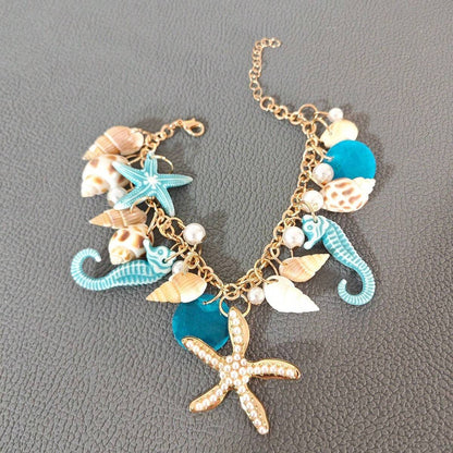1pc Bohemian Style Alloy & Pearl Decor Starfish Bracelet For Women, Summer Beach