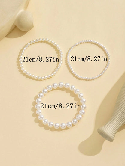 3pcs/Set Vintage Faux Pearl Jewelry Anklet, Simple And Elegant Design For Women's Feet, Suitable For Daily Wear