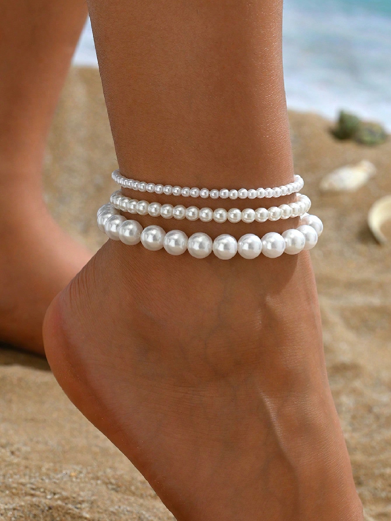 3pcs/Set Vintage Faux Pearl Jewelry Anklet, Simple And Elegant Design For Women's Feet, Suitable For Daily Wear