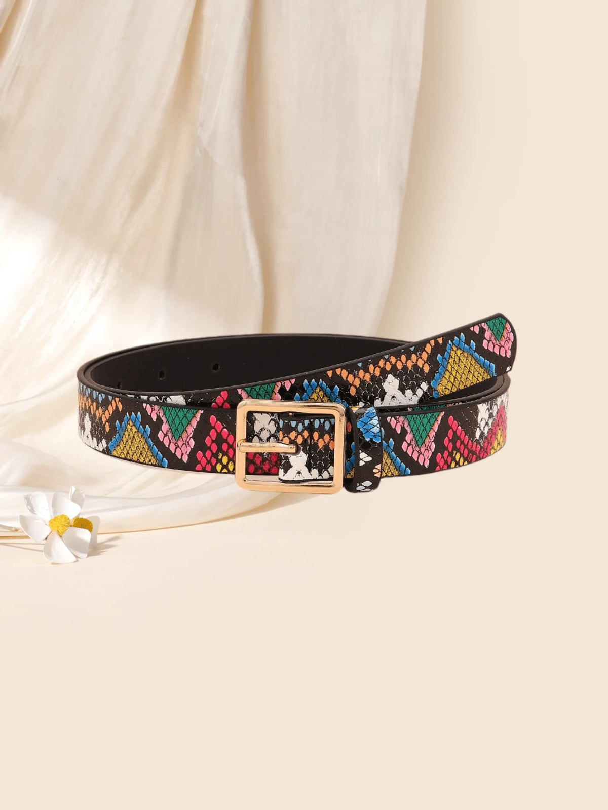 Boho 1pc Women Random Snakeskin Square Buckle Fashion Belt Halloween Summer, School Fall, Autumn, Halloween