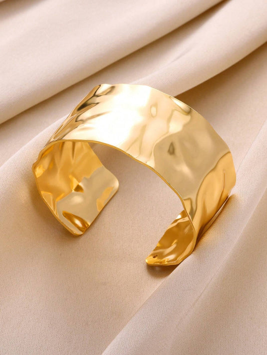 1PC Exaggerated Bump Textured Cuff Bracelet Gold Sliver Plated Stainless Steel Adjustable Wide Bangle Bracelets For Women Striking Look Minimalist Jewelry Gift