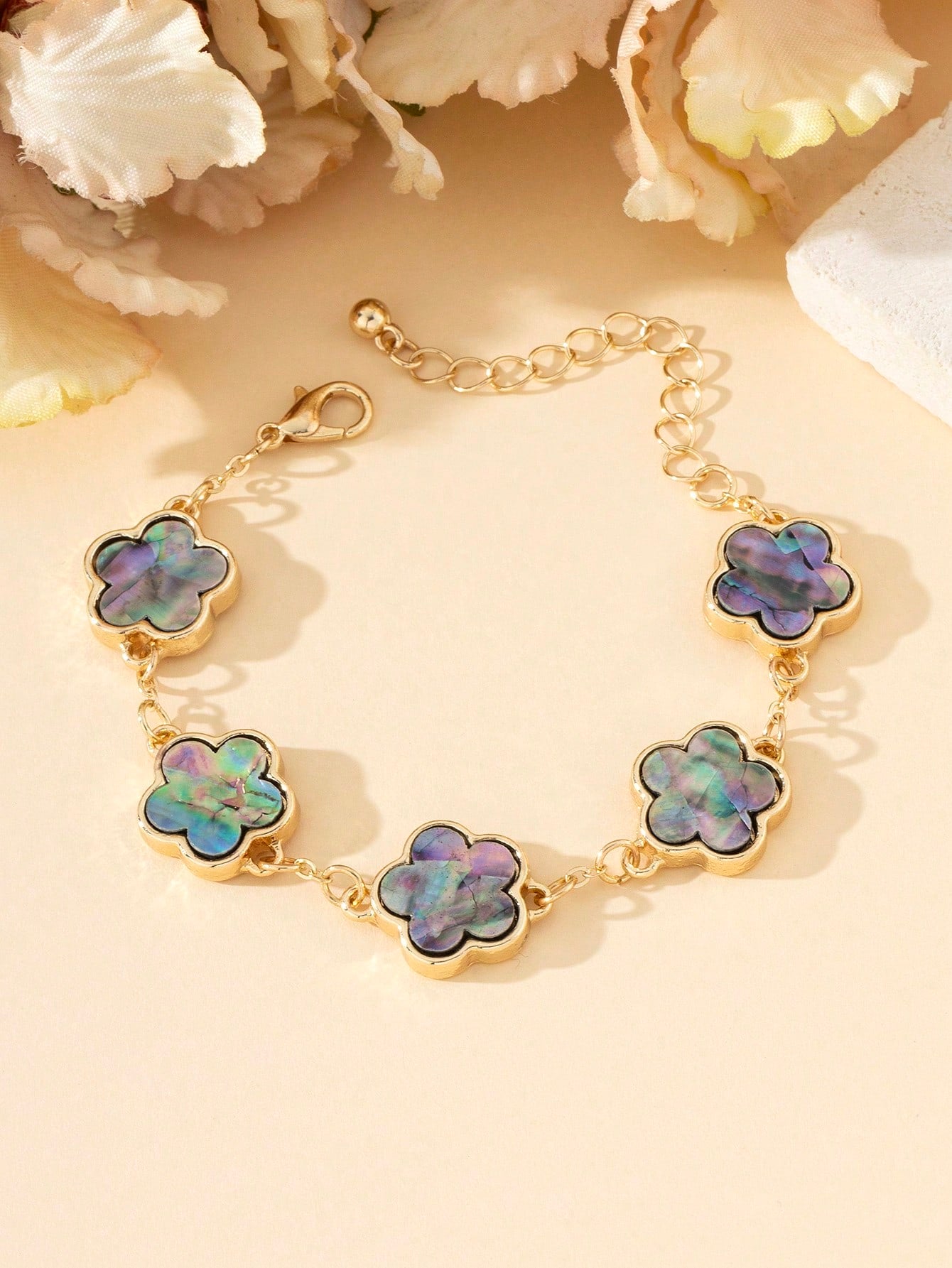 1pc Metallic Vintage Style Lucky 4-Leaf Clover Bracelet, Wedding Gift For Women Valentines