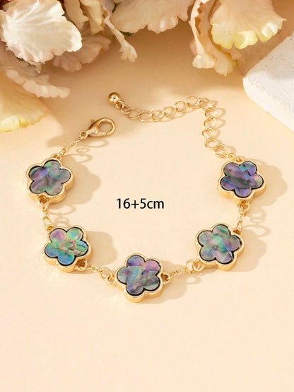 1pc Metallic Vintage Style Lucky 4-Leaf Clover Bracelet, Wedding Gift For Women Valentines