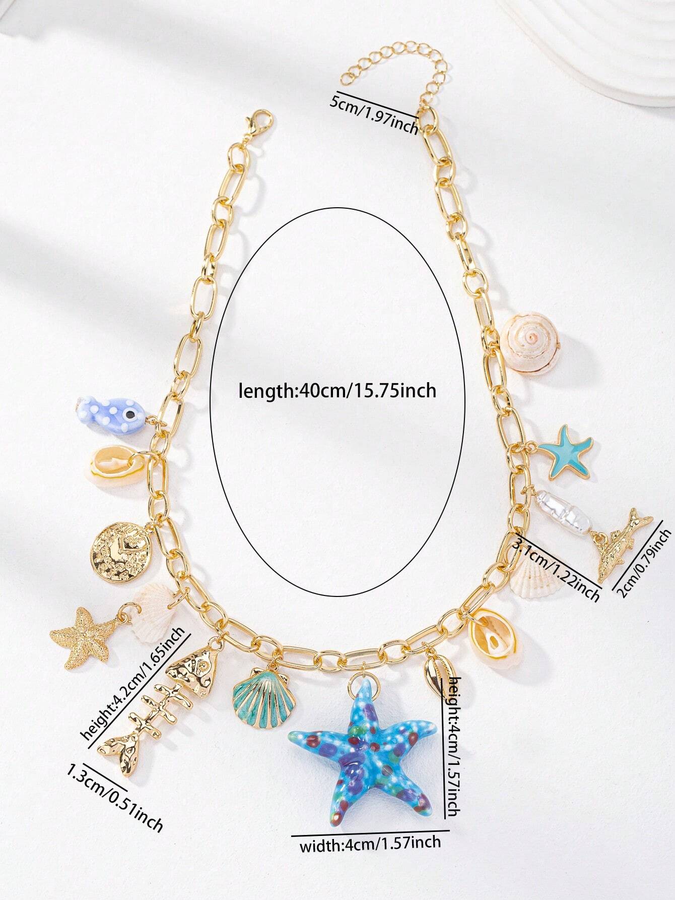 1pc Handmade Starfish & Marine Life Charms Summer Necklace For Vacation (Shape And Color May Vary)