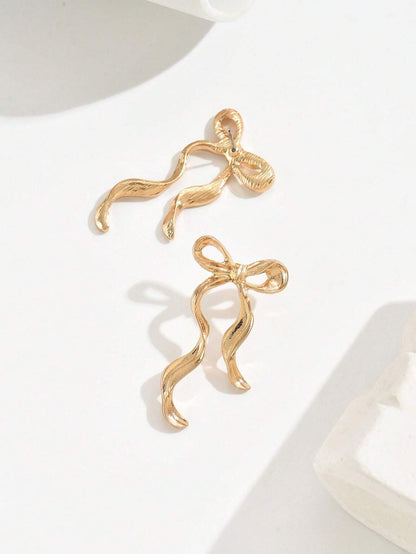 1pair Ribbon Bow Earrings, Fashion Elegant Simple Design For Women, Daily Wear, Gift For Friends, Valentine's Day, Mother's Day Valentines,Mom,Mother,Mother's Day,Gift