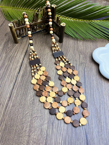 Bohemian Style Wooden Bead Handmade Multi-Layer Necklace & Earrings Set