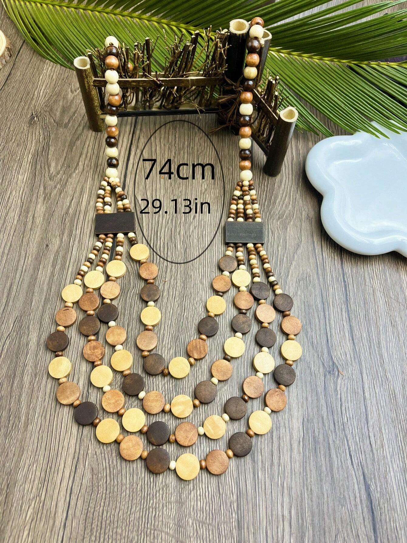 Bohemian Style Wooden Bead Handmade Multi-Layer Necklace & Earrings Set