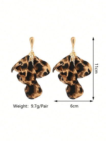 1 par de pendientes con colgante con estampado de leopardo y decoración floral en estilo bohemio, adecuados para uso diario, fiestas, San Valentín, mamá, madre, Día de la Madre, como regalo