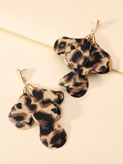 1 par de pendientes con colgante con estampado de leopardo y decoración floral en estilo bohemio, adecuados para uso diario, fiestas, San Valentín, mamá, madre, Día de la Madre, como regalo
