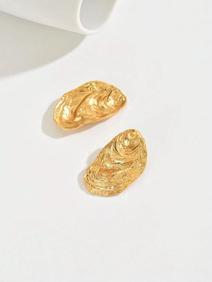 1 Pair Exaggerated Eye-Catching Quality Fashion Marine Creature Gold-Tone Oyster Shell Starfish Conch Jellyfish Fish Asymmetrical Swirl Pattern Multi-Style Options Surface Textured Grooved Zinc Alloy Electroplated Gold Women's Chunky Jewelry Stud Earrings Suitable For Party And Daily Wear