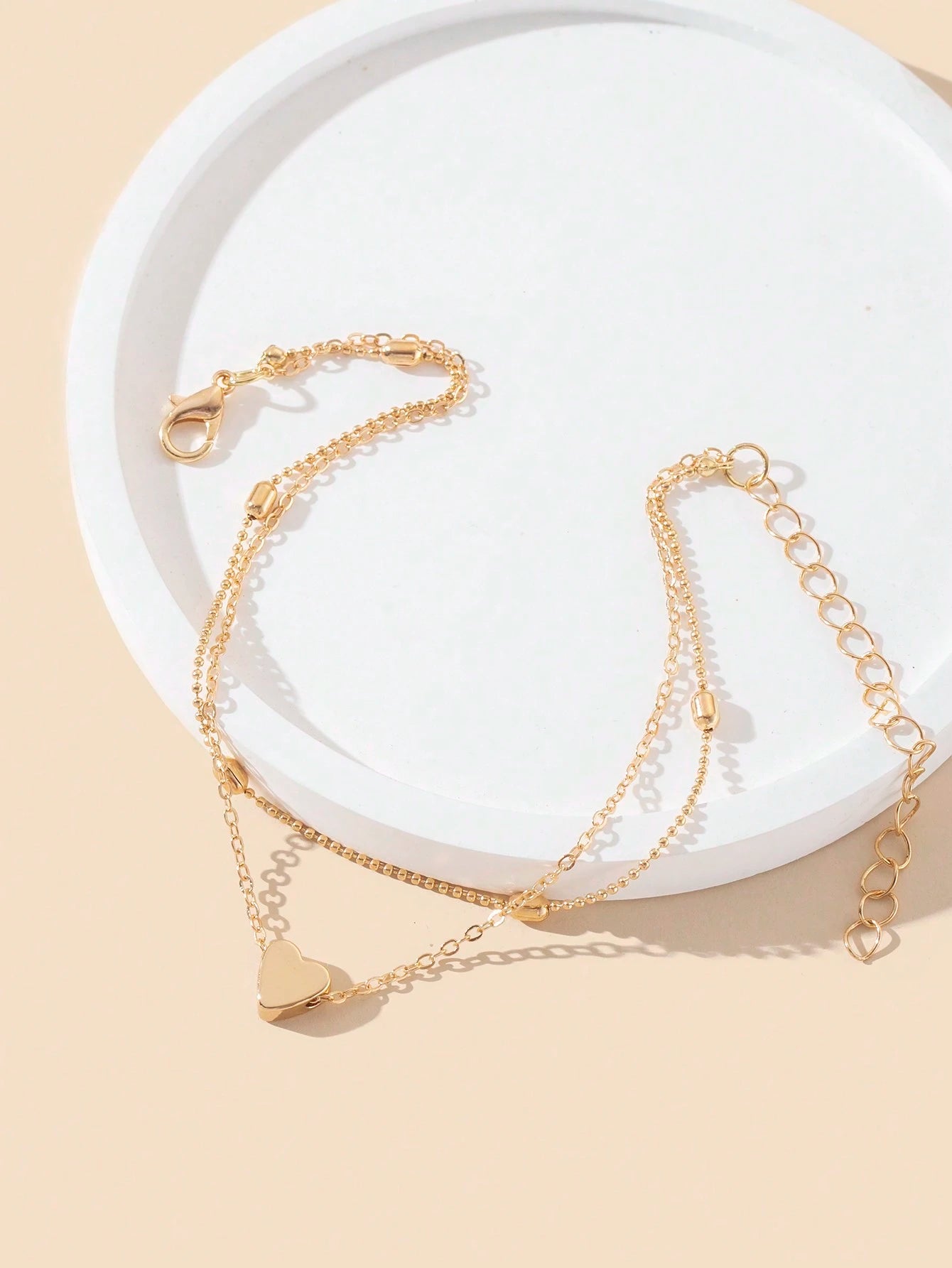 1pc European And American Fashion Minimalist Double-Layer Heart-Shaped Anklet, Suitable For Women's Beach Outings, Daily Commute, Work Gatherings, Birthday Gifts