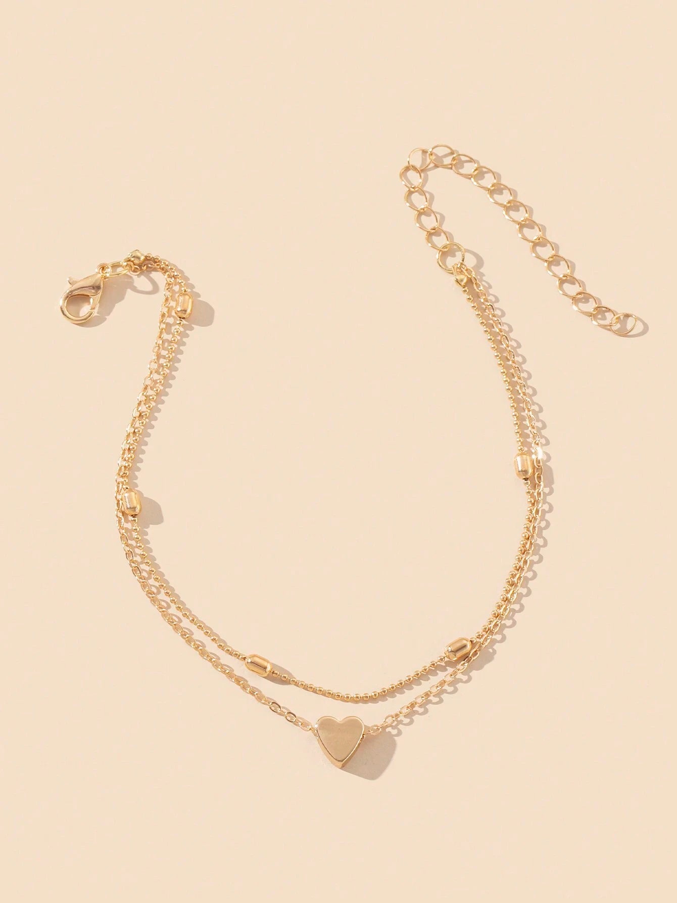 1pc European And American Fashion Minimalist Double-Layer Heart-Shaped Anklet, Suitable For Women's Beach Outings, Daily Commute, Work Gatherings, Birthday Gifts