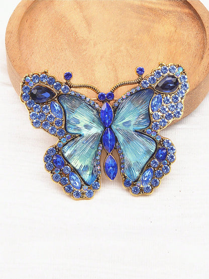 1pc Retro Crystal Butterfly Brooch, Suitable For Daily Wear