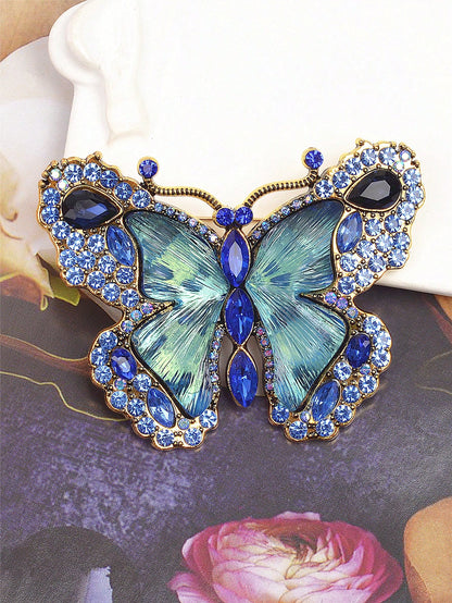 1pc Retro Crystal Butterfly Brooch, Suitable For Daily Wear