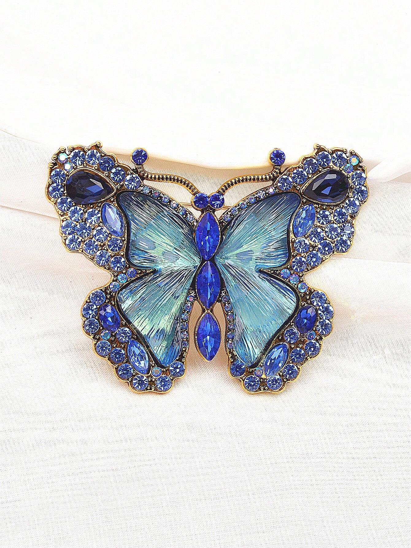 1pc Retro Crystal Butterfly Brooch, Suitable For Daily Wear