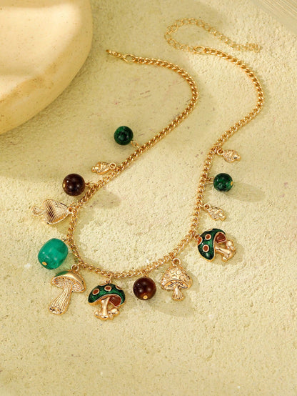 1pc Women's Bohemian Style Alloy Small Mushroom Pendant Chain Necklace
