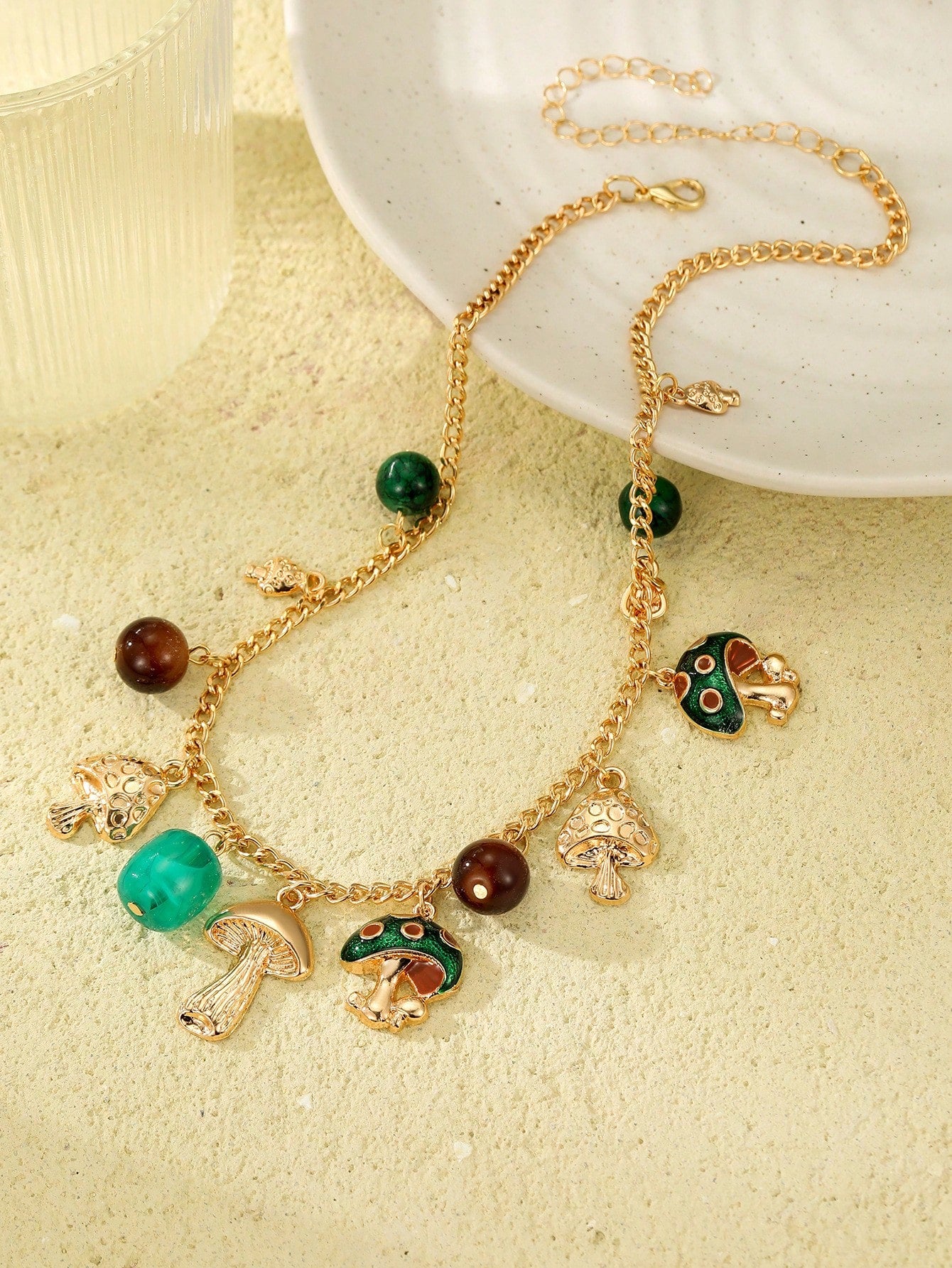 1pc Women's Bohemian Style Alloy Small Mushroom Pendant Chain Necklace