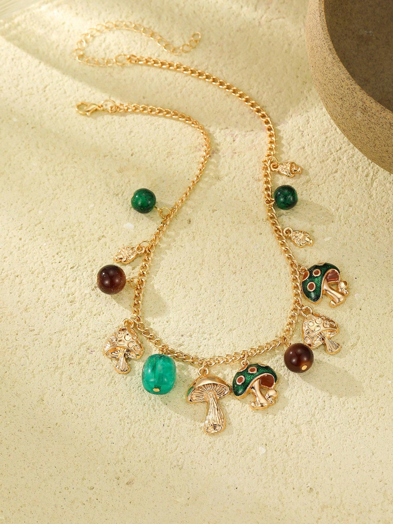 1pc Women's Bohemian Style Alloy Small Mushroom Pendant Chain Necklace
