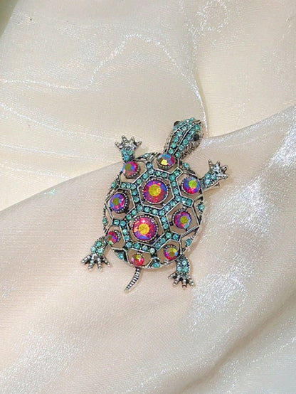 1pc Fashionable Luxury Rhinestone Turtle Brooch Pin Accessory, Zinc Alloy Material Dress Accessories Pin For Clothes Bag Charm School Office Accessories Shirts Jacket Jewelry Halloween Clothes Pin Funny Cute Teacher Gifts Halloween Accessories Teachers Day00