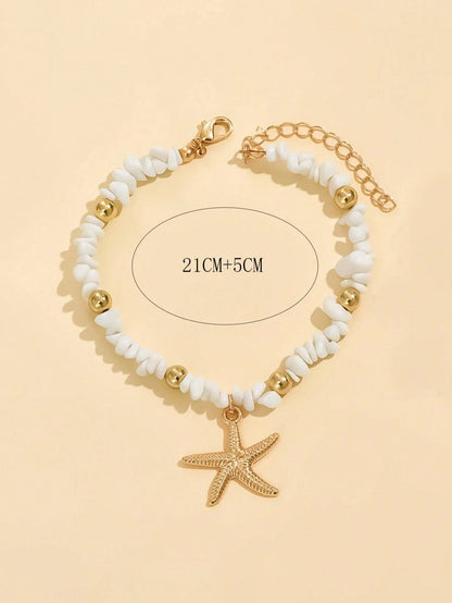 1pc Beach Resort Style White Turquoise Anklet, Fashion Jewelry Suitable For Women's Daily And Vacation Wear. The Shape And Size Of The Natural Stone Fragments Are Random And Not Fixed, The Actual Received Item Shall Prevail.