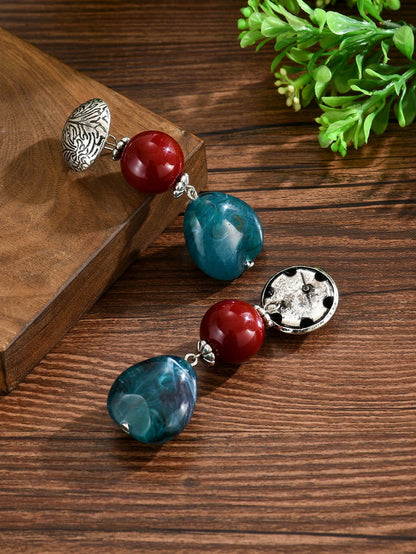 2 Pcs Elegant & Sexy Bohemian Wavy Faux Jade Resin Asymmetrical Pendant & Ball Bead Earrings Jewelry, Suitable For Sexy Party, Holiday Wear. Note: Resin Is An Artificial Mixed Color Material, Color Unevenness Is A Normal Phenomenon.