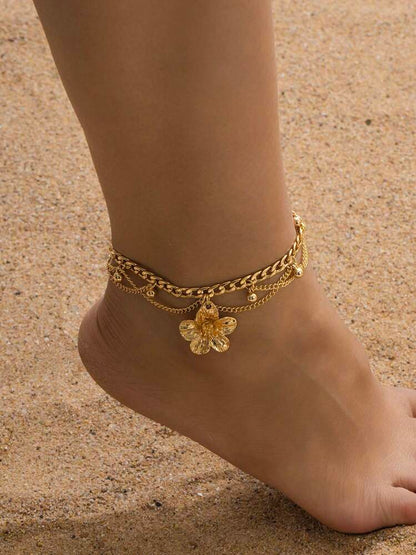 Shein 1pc Vacation Style Line & Tassel Golden Flower Pendant Multilayers