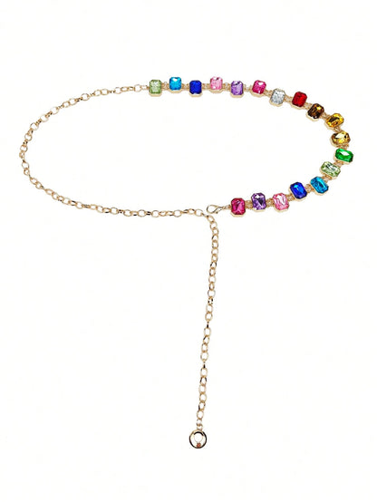 1pc Premium Colorful Crystal Studded Waist Chain Dress Accessory Summer, School Fall, Autumn, Halloween