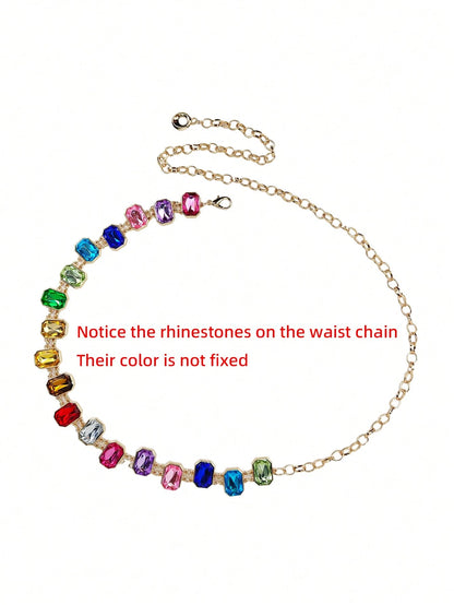 1pc Premium Colorful Crystal Studded Waist Chain Dress Accessory Summer, School Fall, Autumn, Halloween