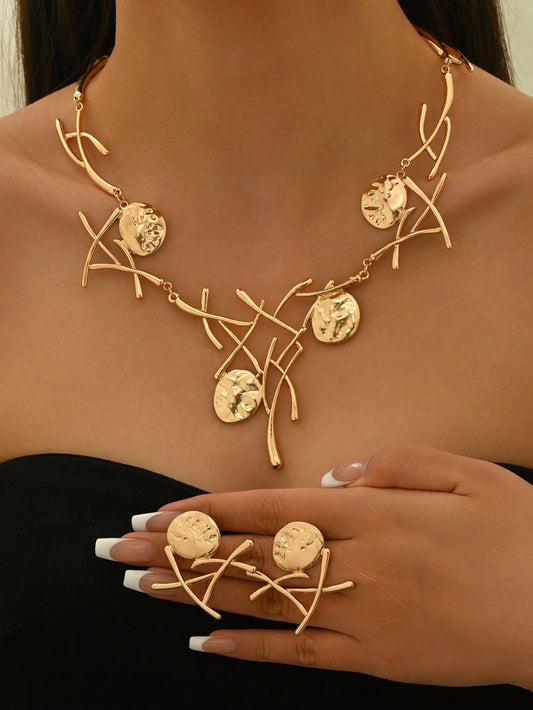 3pcs/Set European & American Retro Minimalist Geometric Choker & Necklace Set, Personal Fashion For Daily & Party Wear