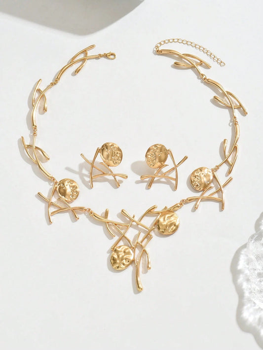 3pcs/Set European & American Retro Minimalist Geometric Choker & Necklace Set, Personal Fashion For Daily & Party Wear