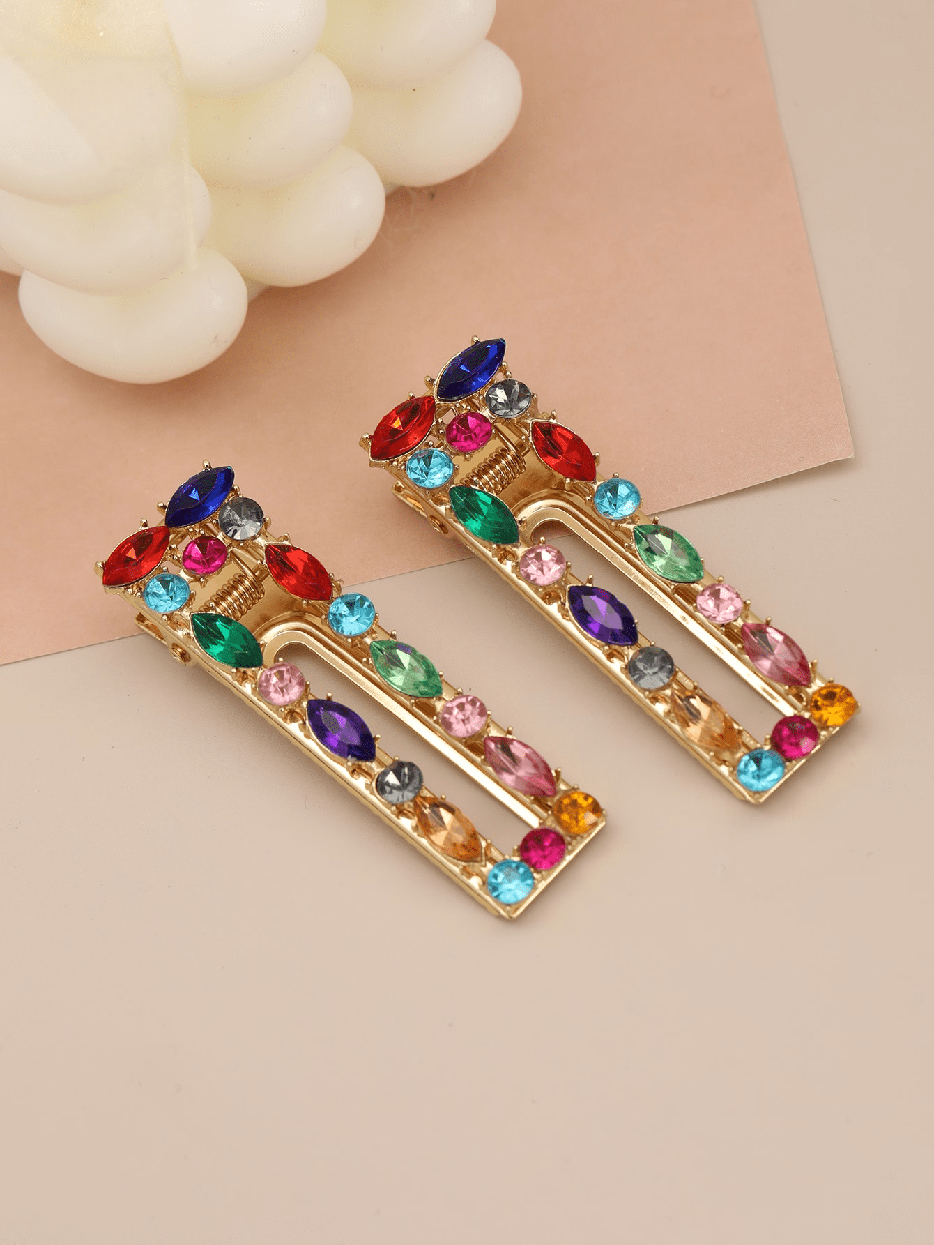 2pcs Elegant Rhinestone Waterdrop & Square Shaped Alligator Hair Clip Hairpins For Girls Claw Clips Hair Claws Hair Barrettes, School Stuff, Looks Of Party, Hair Accessories, Head Accesssories