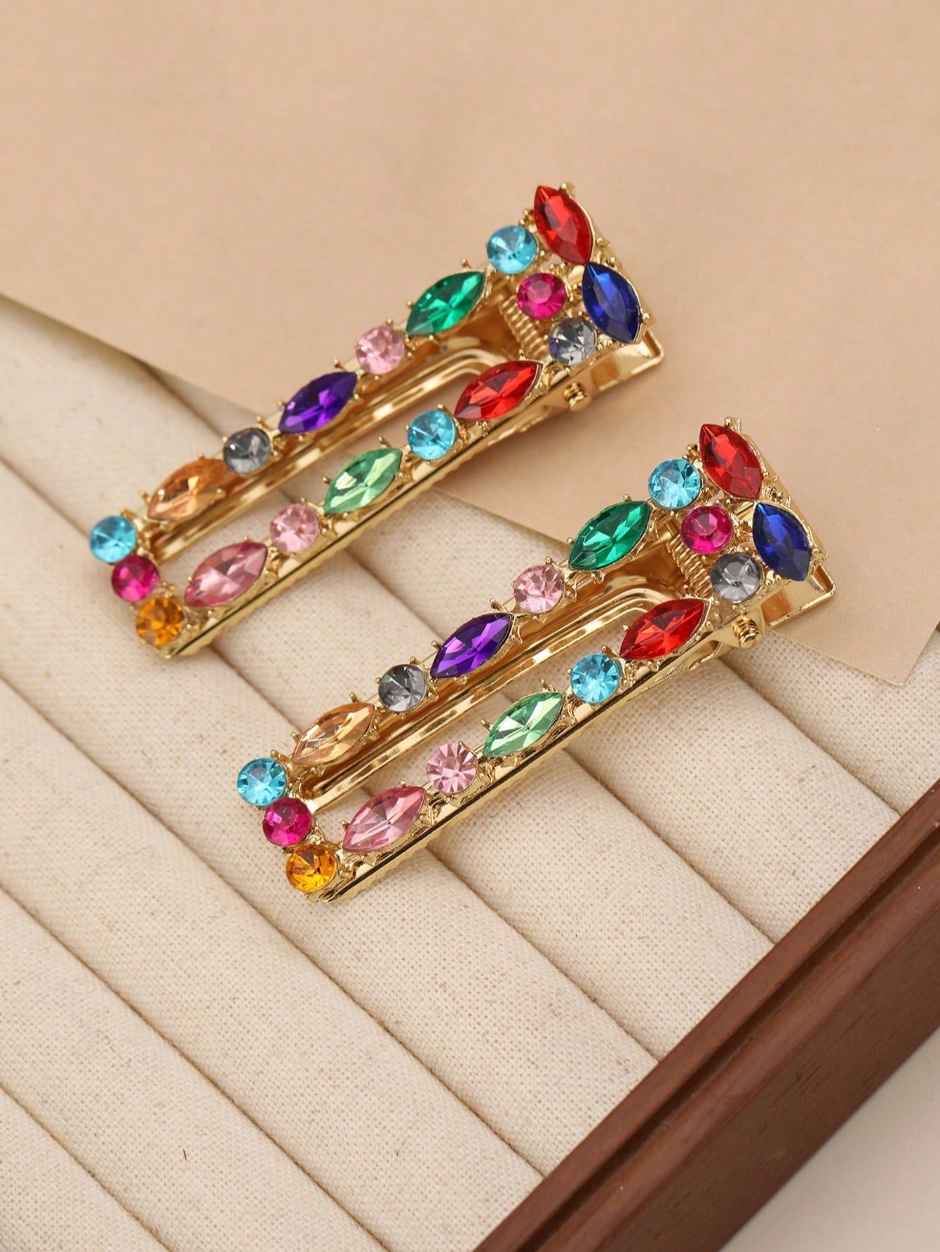 2pcs Elegant Rhinestone Waterdrop & Square Shaped Alligator Hair Clip Hairpins For Girls Claw Clips Hair Claws Hair Barrettes, School Stuff, Looks Of Party, Hair Accessories, Head Accesssories