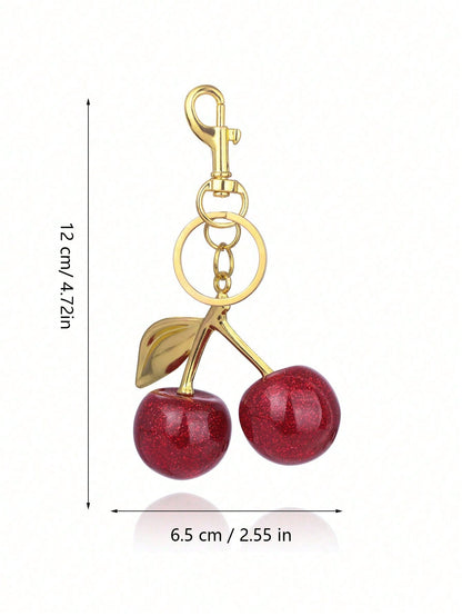 1pc New Fashion Crystal Cherry Pendant Metal Keychain, Suitable For Daily Wear, Can Be Used As Bag Accessory, Suitable As Gift For Family, Friends, Classmates, Couples, Birthday, Teachers, Valentine's Day Souvenir