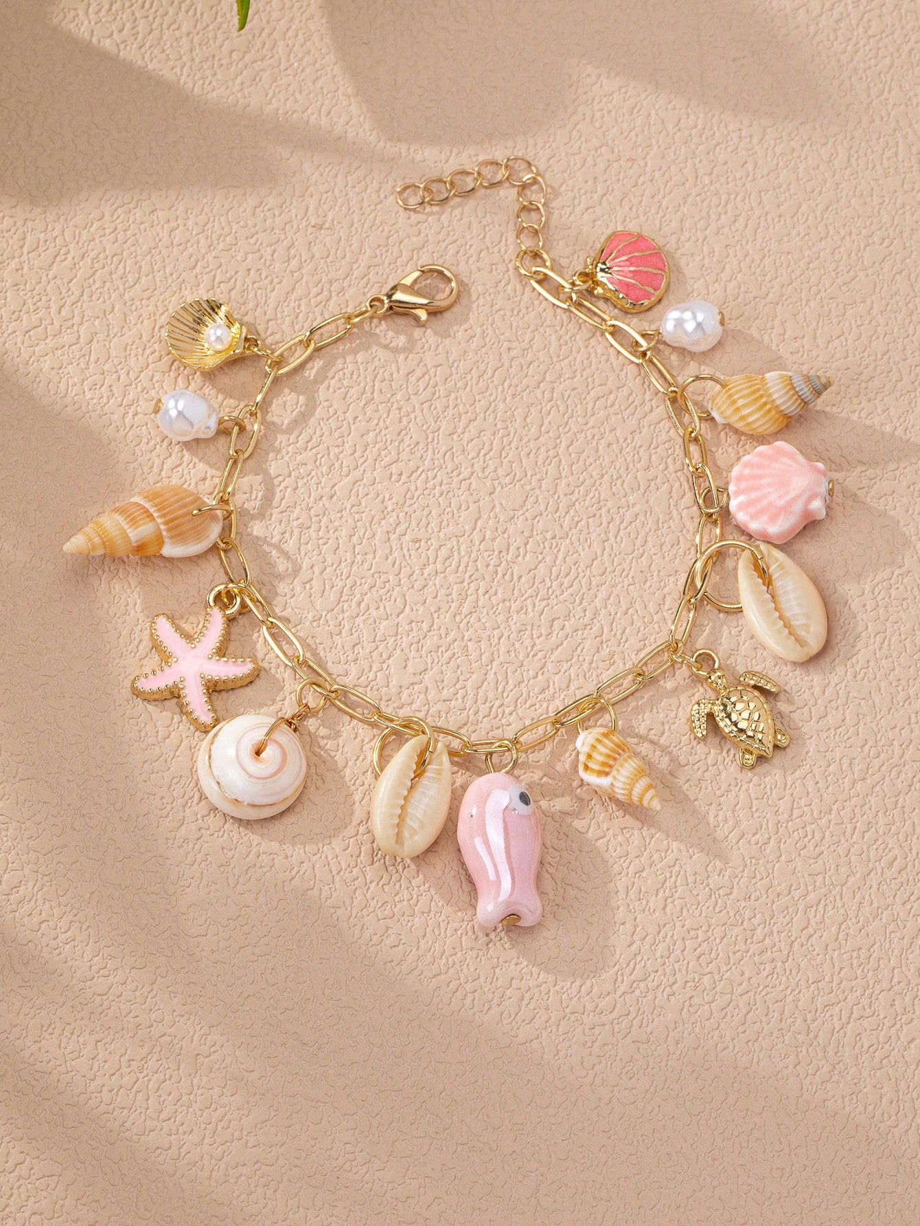 1pc Summer Ocean Life Theme Bracelet, Beach Style Starfish & Shell Pendant Bracelet, Bohemian Vacation Jewelry For Women